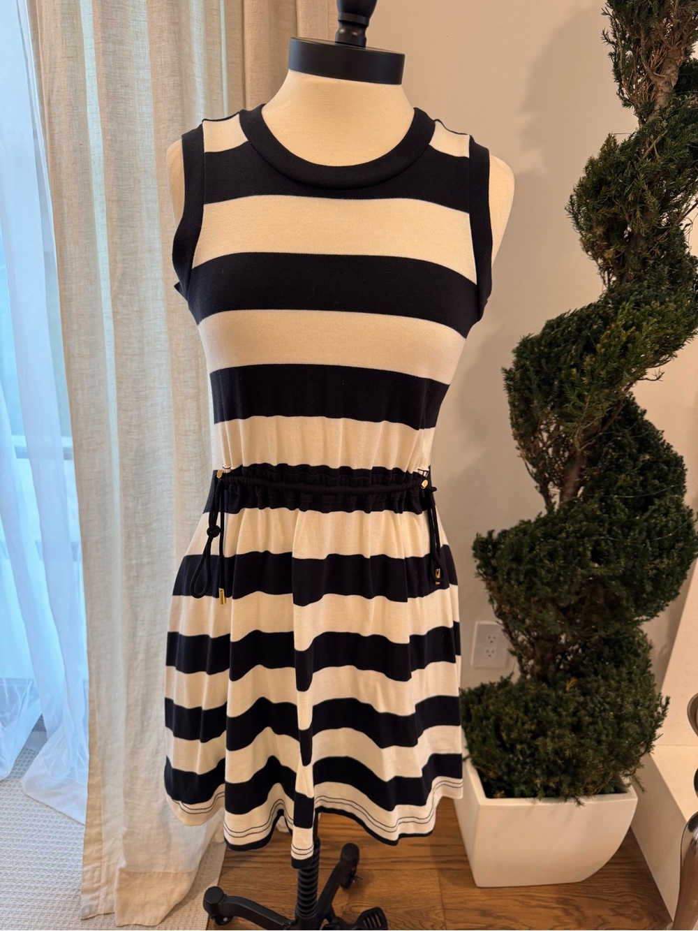 Kate Spade Black & Ivory Striped Knit Dress - Size S